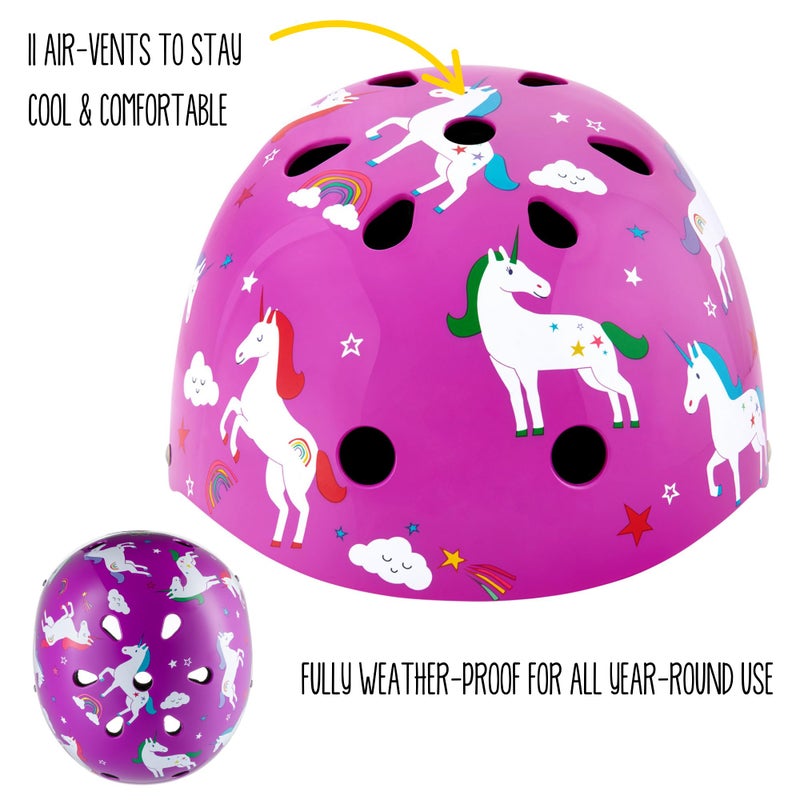 Hornit Mini Lids Kids Helmet. Fully-Adjustable Multi-Sport Hard Shell Helmet with Rear Safety Light, Medium, Unicorn - Image 2